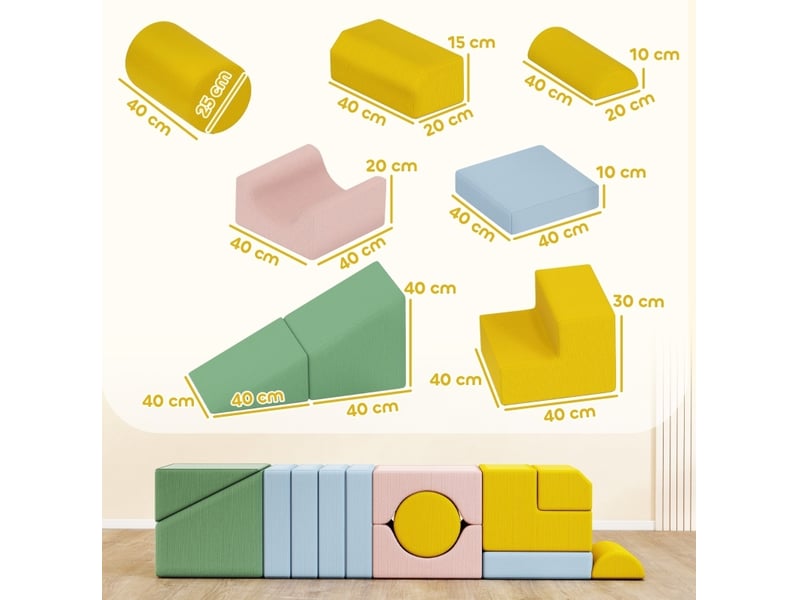  Set de modules souples enfant 160x40x40 cm multicolore en mousse, 12 pièces lavables pour jeu intérieur  - Conforama C