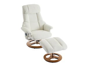 Fauteuil relax massant et chauffant inclinable, repose-pieds, pivot 360°, tissu chenille blanc