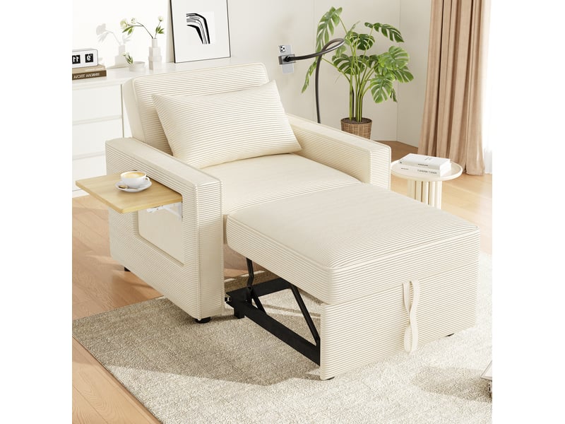  Fauteuil convertible modenvie 1 place avec usb type-c et support téléphone velours côtelé beige  - Conforama B