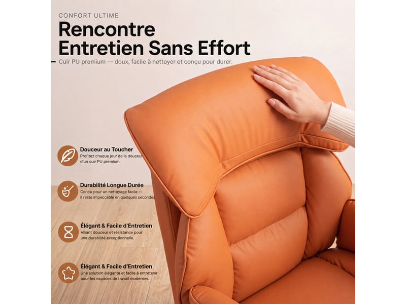  Dowinx fauteuil gaming ergonomique couleur orange avec massage, ressorts ensachés, réglages multiples, revêtement en similicuir pu, grand format  - Conforama E