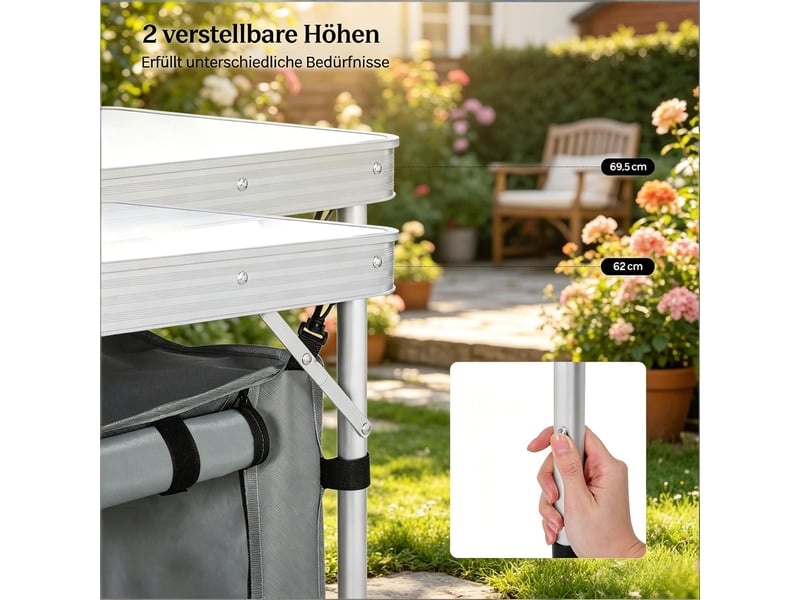  Table format pique-nique pied réglable pliable poche de rangement suspendue  - Conforama D
