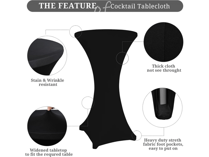  Ensemble de nappes cocktail à coins carrés élastiques, en spandex, 60 x 110 cm, nappe cocktail ronde noire, convient aux bars, mariages, cocktails, t XLH-ZLS-009295ZLS - Conforama C