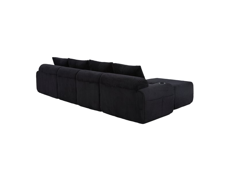  Canapé modulaire 4 places en velours côtelé avec 2 poufs, porte-gobelets, noir  - Conforama D
