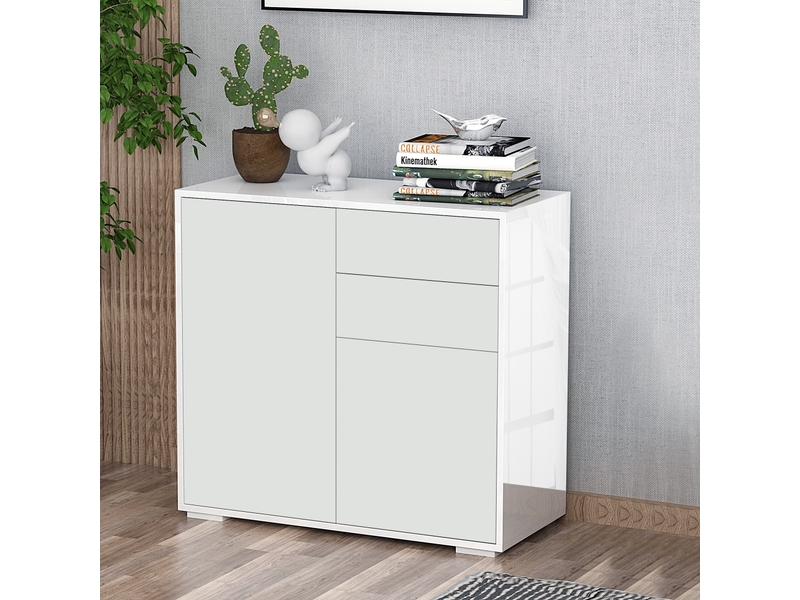  Buffet de cuisine à 2 portes, 2 tiroirs, structure blanche laquée, étagère réglable et système d'ouverture par simple pression, 79 x 36 x 74 cm, blanc  - Conforama C