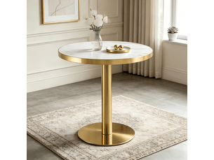Table d’appoint ronde, table moderne salon table style chic effet marbre brillant bord doré, mdf, coloris blanc et doré