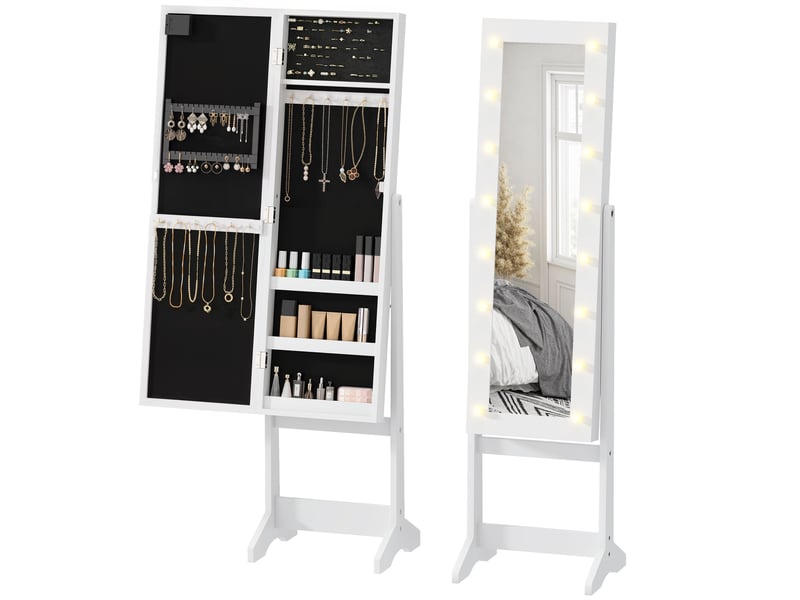  Armoire à bijoux armoire de rangement sur pieds boîte à bijoux avec miroir éclairage multi-rangements led blanc  - Conforama B
