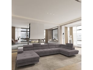 Canapé d'angle droit convertible <strong>MASSENO</strong> <strong></strong> 6 places Velours violet avec coffre de rangement