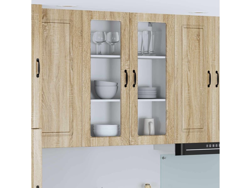  Meuble mural de cuisine, cabinet en verre mural chêne sonoma 80x31x100cm shl1148  - Conforama B