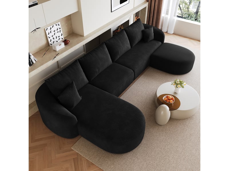  Canapé d’angle en u 6 places, modulable en chenille noire, 336 cm  - Conforama B
