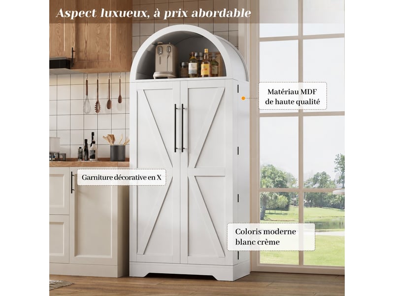  Buffet haut cuisine, meuble de rangement avec 2 portes, armoire de rangement, étagères réglables, blanc  - Conforama E