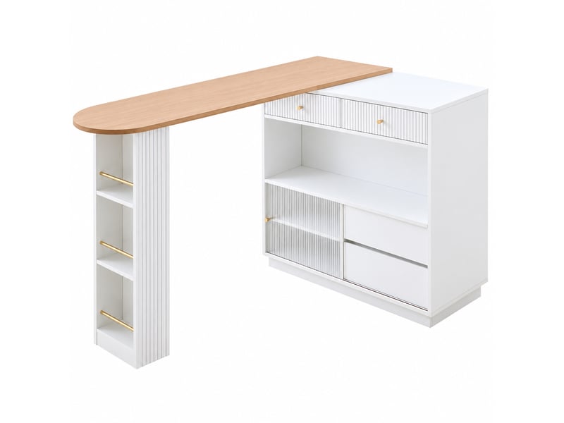  Îlot de cuisine 120 x 30 x 100 cm avec plateau pivotant à 360°, rangements et éclairage led, blanc  - Conforama A