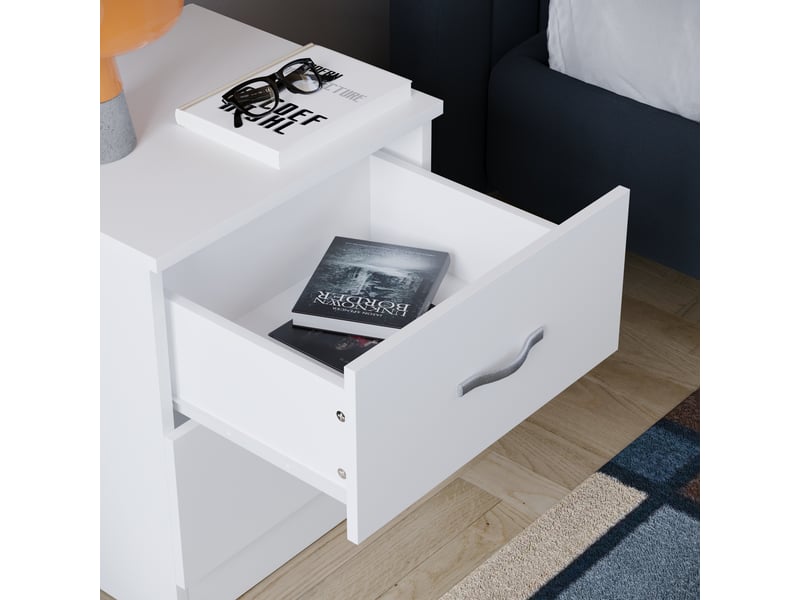  Table de chevet riano, commode de nuit, chambre, rangement, 47x40x36cm, 2 tiroirs, blanc 333454 - Conforama E