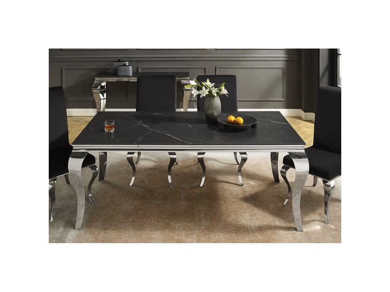  Table velena – rectangulaire 180 cm – plateau pierre frittée et acier chromé – style baroque  - Conforama D