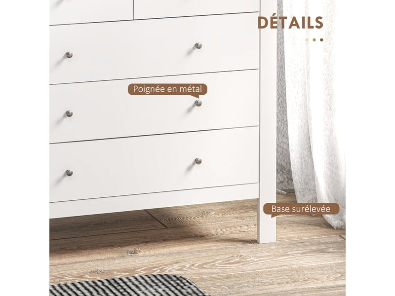  Commode 5 tiroirs en mdf et panneau de particules blanc 79 x 39,5 x 80,5 cm  - Conforama E