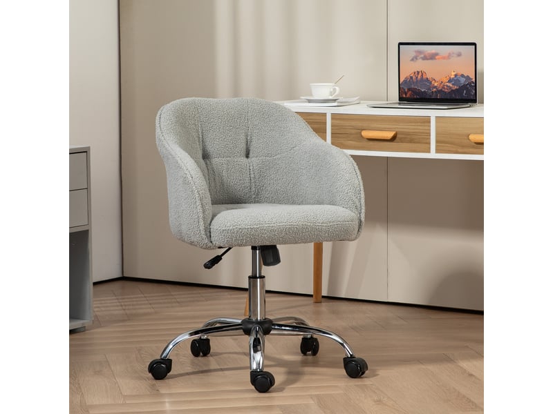  Chaise de bureau ergonomique à bascule, aspect velours peluche, 56 x 61 x 86 cm, grise  - Conforama D