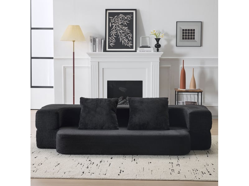  Canapé convertible 2 places 190x50x42 cm compressé et pliable, mousse douce, pratique, contemporain, pour salon, noir  - Conforama B