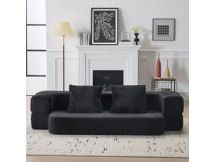 Canapé convertible 2 places 190x50x42 cm compressé et pliable, mousse douce, pratique, contemporain, pour salon, noir