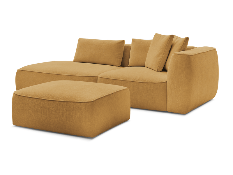  Bobochic canapé droit fixe 3 places leopold tissu texturé avec pouf jaune  accoudoir droit LEOPOLD - Conforama A