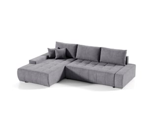 Canapé d'angle gauche convertible   4 places Velours gris avec coffre de rangement