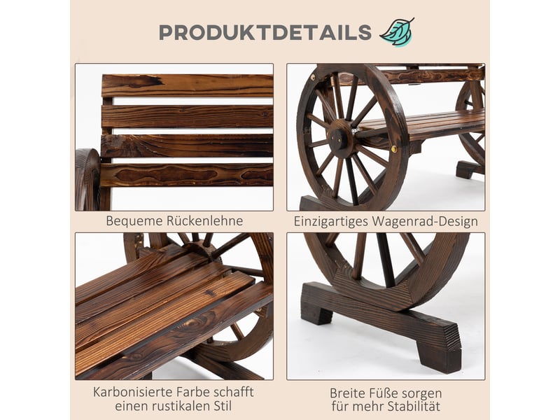  Banc de jardin 2 places design roue en bois massif marron foncé 105,5 x 56 x 79 cm  - Conforama E