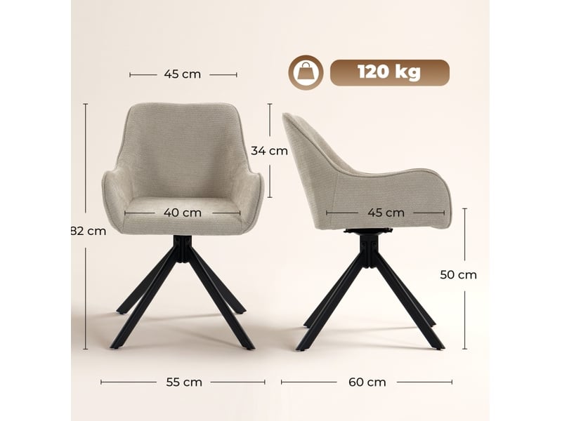  Lot de 2 chaises de salle à manger pivotantes 360° avec accoudoirs evryae  - Conforama E