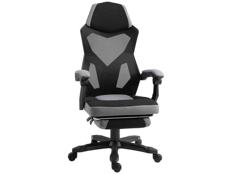  Fauteuil de bureau ergonomique avec dossier inclinable, repose-pieds rétractable et hauteur réglable, gris  - Conforama B