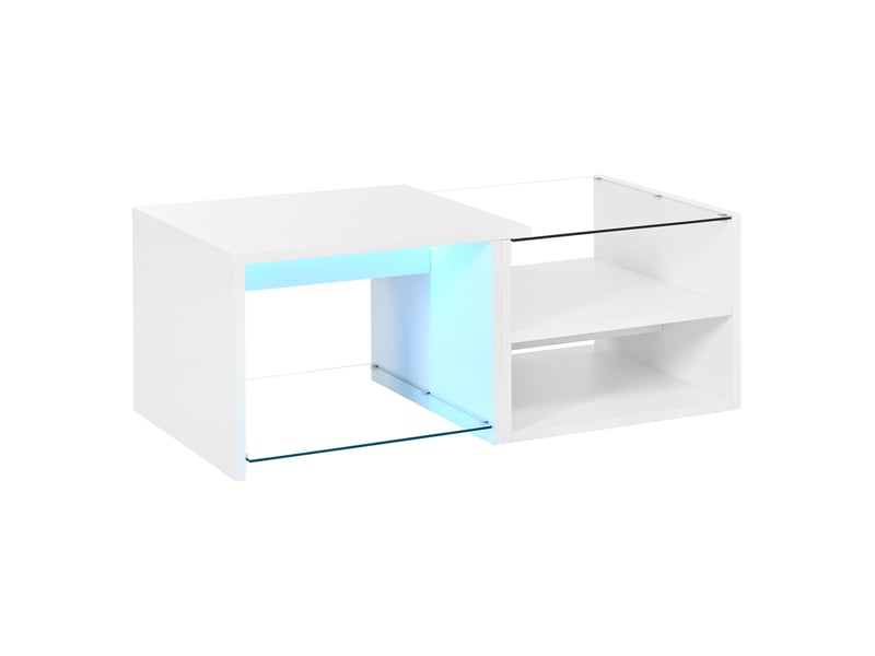  Table basse,100x50x38 cm,avec led et rangements ouverts,panneau de particules,blanche  - Conforama D
