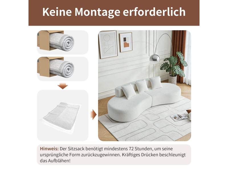  Canapé d'angle modulable 3 places forme incurvée  - coussins inclus, velours - blanc  - Conforama E