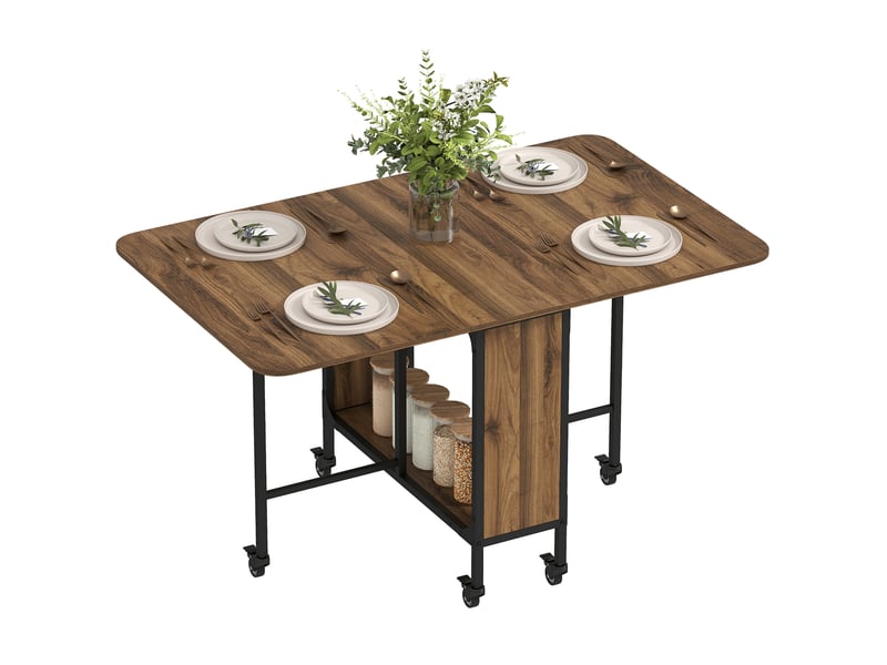  Table de cuisine pliante à roulettes avec abattant et étagère, idéale pour le salon, 130 x 80 x 74 cm, marron  - Conforama B