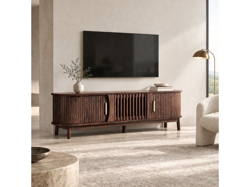  Meuble tv bas marron 165 x 39,5 x 46 cm en mdf, portes coulissantes et abattante  - Conforama B
