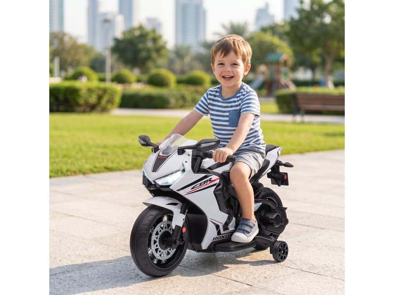 Moto électrique honda sous licence pour enfants, batterie rechargeable 6 v, vitesse de 3 kmh, blanche - Conforama C