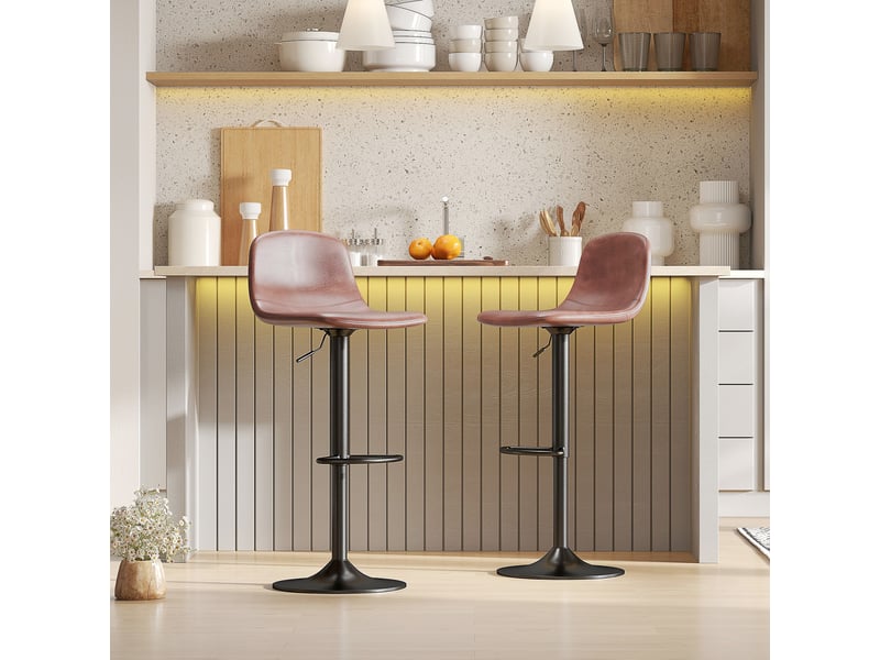  Lot de 2 tabourets hauts réglables à 360° avec dossier et repose-pieds pour cuisine, bar ou salle à manger, 40,5 x 44 x 84-104 cm, marron  - Conforama C