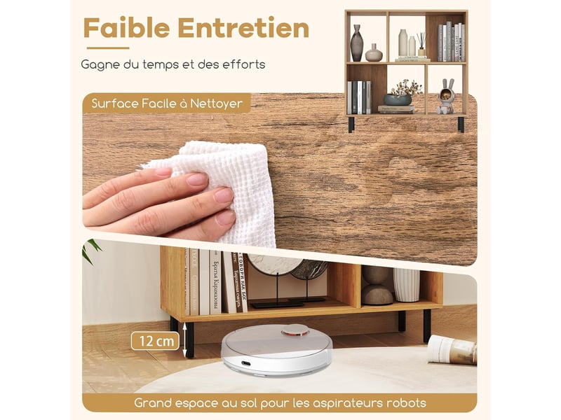 Bibliothèque cube à 2 niveaux, 4 compartiments ouvertes, pieds surélevés en métal, kit anti-basculement, pour bureau, chambre, salon  - Conforama D