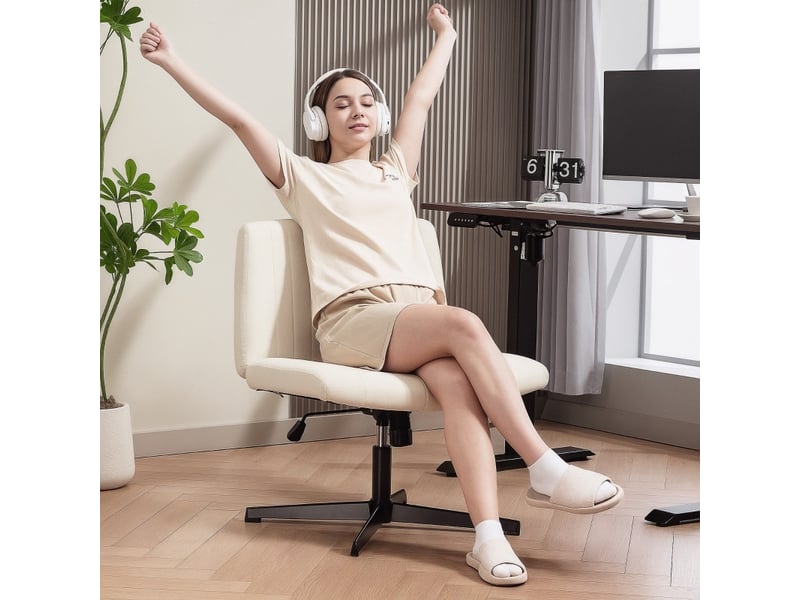  Chaise emelas bureau pivotante réglable aspect lin blanc crème  - Conforama D