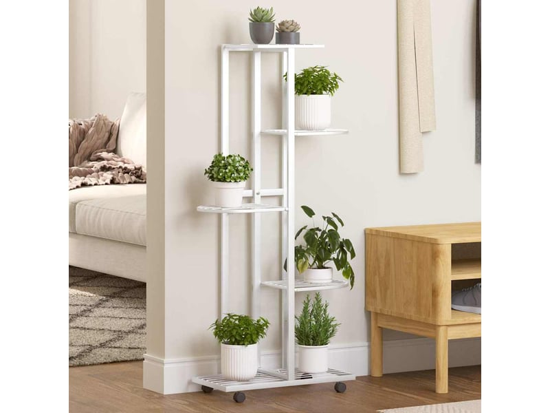  Jardinière - bac à fleurs à 5 niveaux avec roues 44x23x100 cm blanc fer  - Conforama B