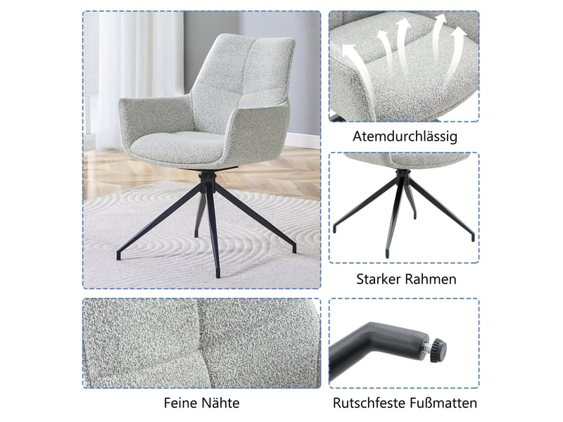 Lot de 2 chaises de salle à manger pivotantes,48x50x85 cm,tissu,gris beige  - Conforama E