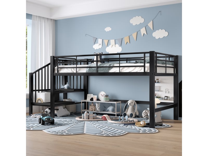 Lit mezzanine 90x200 cm coloris noir métal lit enfant noir - Conforama D
