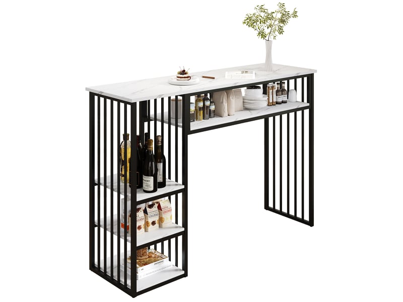 Table haute 140x40x105 cm en mdf effet marbre blanc et noir avec rangements - Conforama A