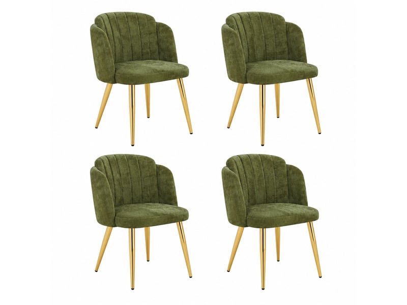  Ensemble de 4 chaises de salle à manger 58,5 x 62 x 78 cm en tissu polyester, métal et bois avec pieds réglables, revêtement vert et structure dorée chicfurn  - Conforama A