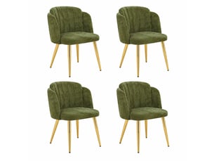 Ensemble de 4 chaises de salle à manger 58,5 x 62 x 78 cm en tissu polyester, métal et bois avec pieds réglables, revêtement vert et structure dorée chicfurn