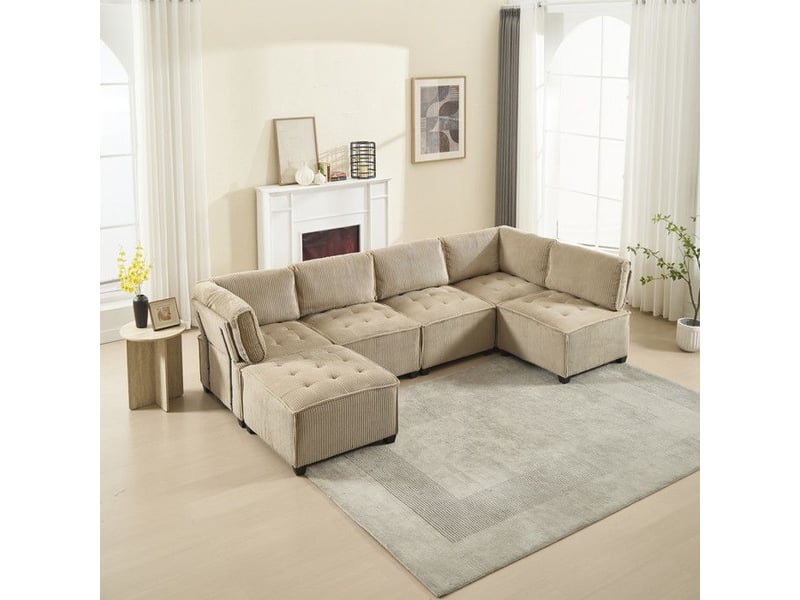  Canapé modulaire 6 places - tissu côtelé - ergonomique - poches de rangement - flexible en ulcanapé-lit beige - Conforama B