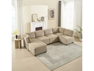 Canapé modulaire 6 places - tissu côtelé - ergonomique - poches de rangement - flexible en ulcanapé-lit