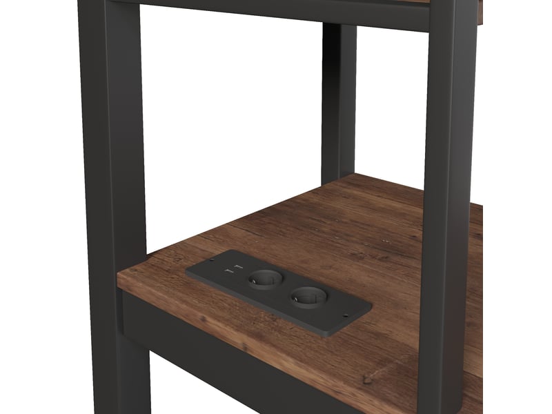  Lit mezzanine 90x200 cm, bureau, escalier de rangement, étagères, panneau perforé, led et usb, métal et mdf, noir  - Conforama E