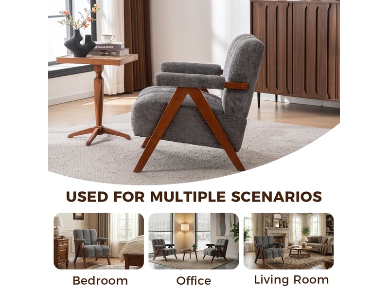  Fauteuil d'appoint avec accoudoirs 77 x 68,5 x 77 cm - gris - cadre en bois de chêne et mousse  - Conforama D