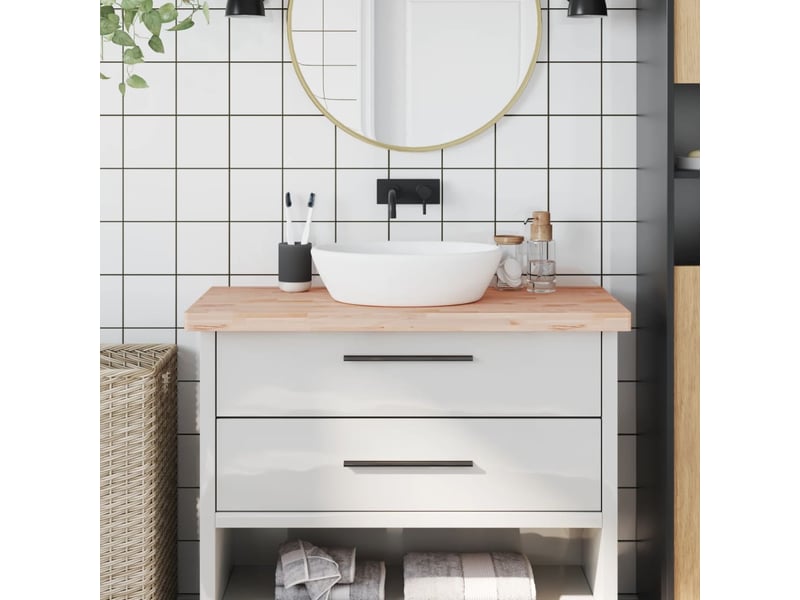Comptoir de salle de bain, plan de travail 100x50x4 cm bois massif de hêtre cf65705 - Conforama B