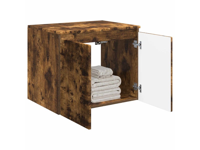  Cabinet salle de bain mural, meuble de rangement chêne fumé 62.5x44.5x50 cm  - Conforama C