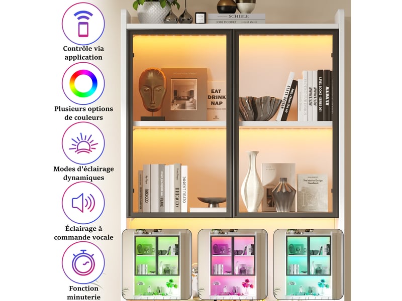 Vitrine tcqpz led 160 x 35 x 200 cm 2 pièces verre trempé blanc  - Conforama E