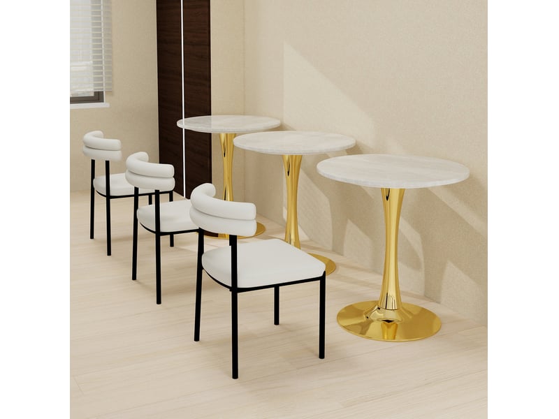  Table basse ronde moderne en marbre artificiel blanc et doré  - Conforama C
