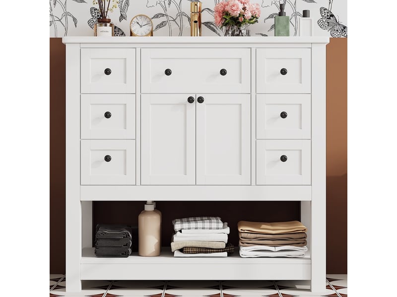  Meuble sous lavabo sur pied 91,5x46,5x90 cm avec vasque en céramique blanc  - Conforama B