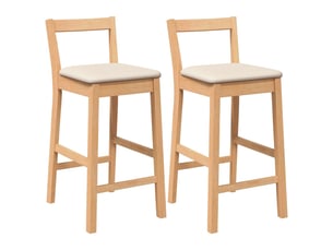 Lot de 2 tabouret de bar avec coussins en bois massif naturel et caoutchouc shl69063